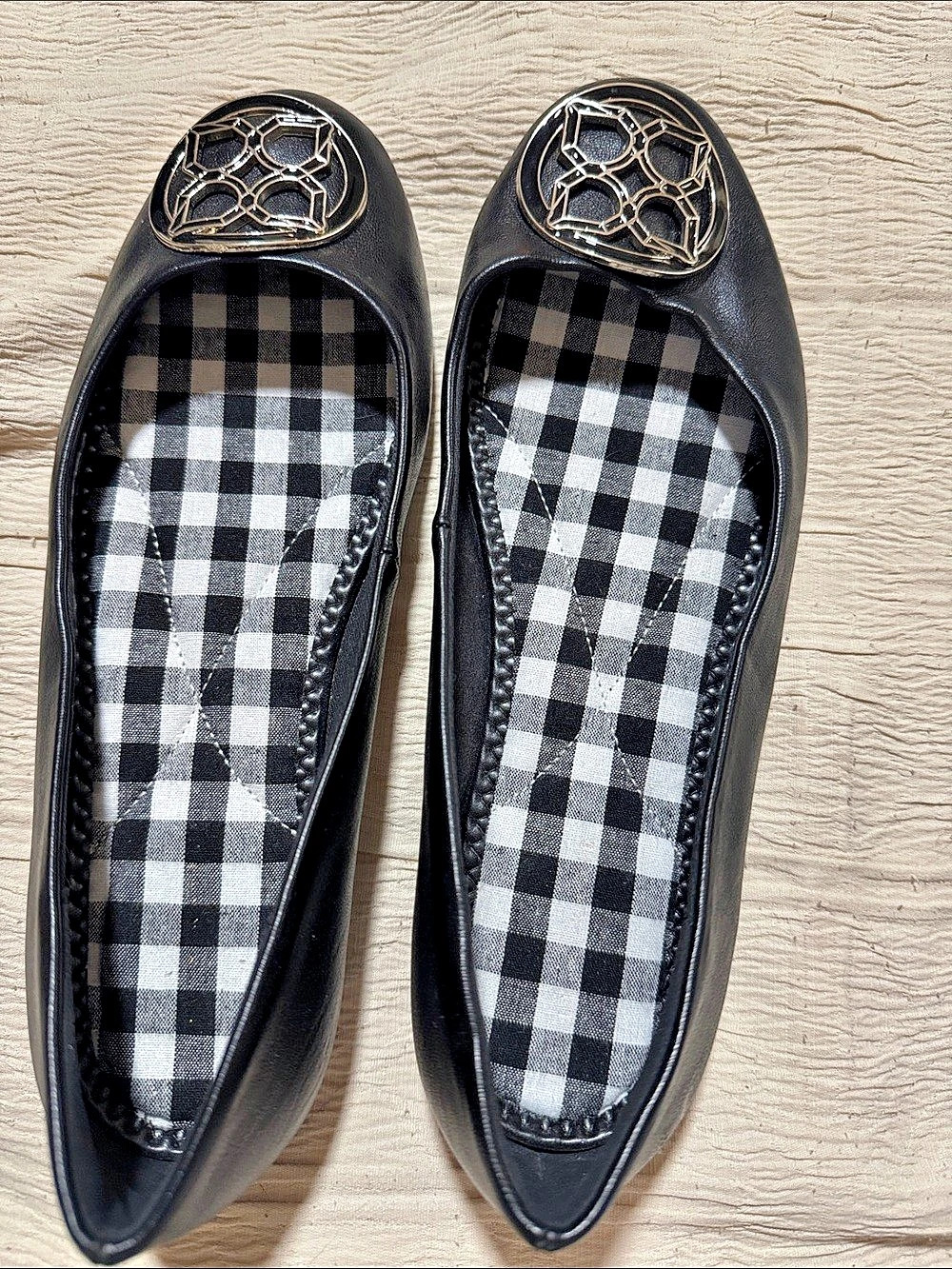 Kelly & Katie Gingham Plaque Flats Black & White US 9